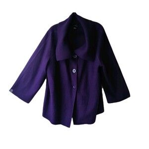Sandro 100% Wool Button Up Coat Ribbed Collar Purple Women's Plus Size 2X